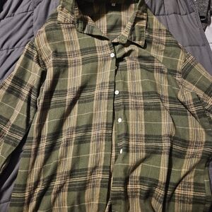 SHEIN Olive and Beige Plaid Shirt